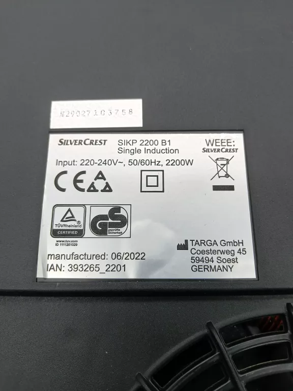 SILVERCREST KUCHENKA INDUKCYJNA PŁYTA SIKP 2200