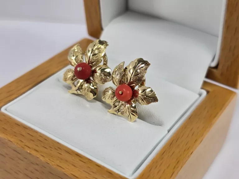 WYJĄTKOWE ZŁOTE KOLCZYKI Z KORALEM PR585 4,28G