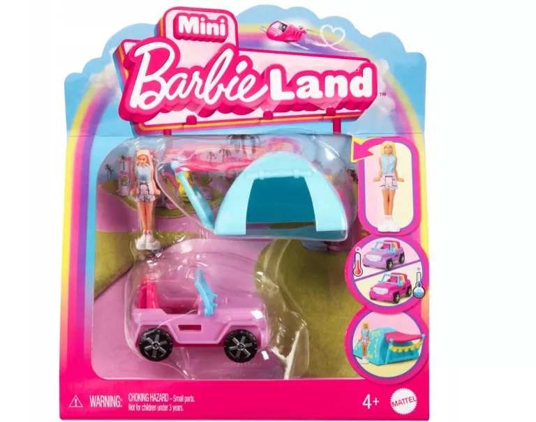 BARBIE MINI BARBIELAND TERENÓWKA ZABAWKA AUTO I MINI LALKA ZESTAW 4+ HYF43