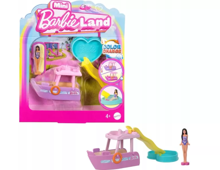 BARBIE MINI BARBIELAND ŁÓDKA ZABAWKA I MINI LALKA ZESTAW 4+ HYF41