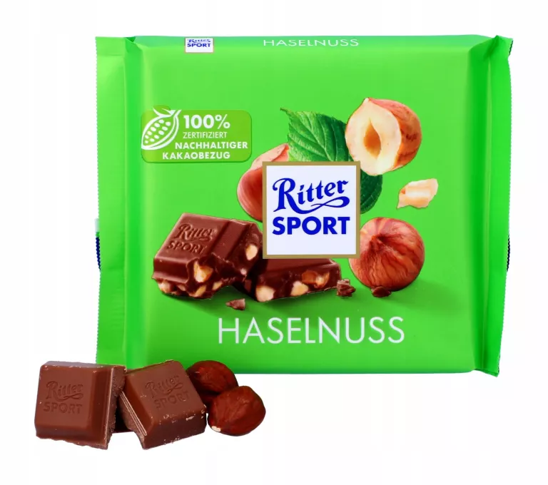 RITTER SPORT CZEKOLADA MLECZNA Z ORZECHAMI LASKOWYMI ORZECHOWA 100G