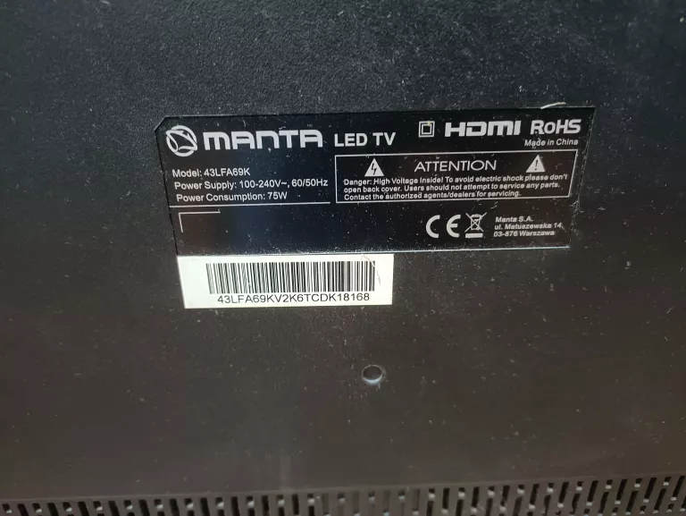 TELEWIZOR MANTA 43LFA69K BRAK PILOTA