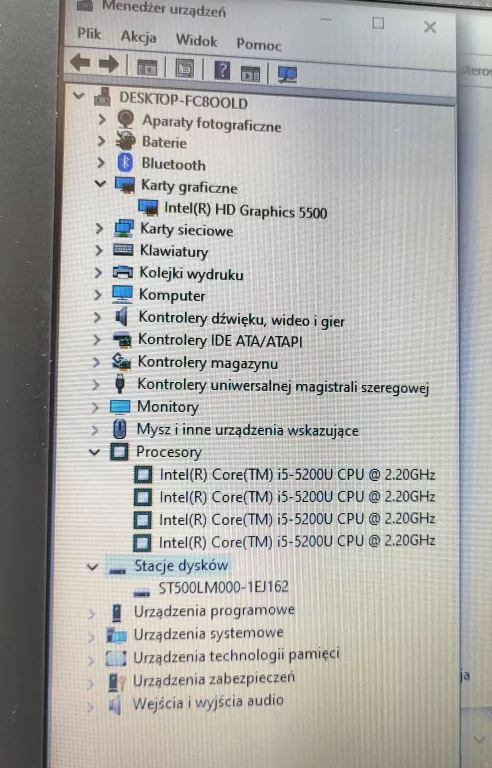 LAPTOP LENOVO THINKPAD T540 INTEL I5-522U CPU 2,2GHZ 500/8GB + ZASILACZ