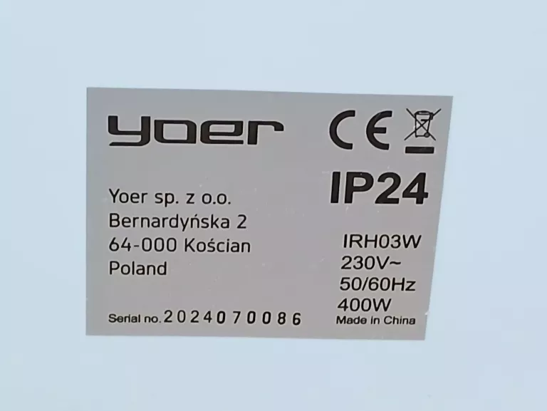 GRZEJNIK NA PODCZERWIEŃ YOER IRH03W 400W