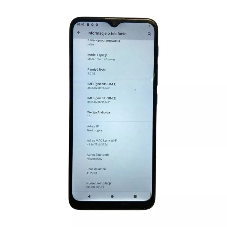 SMARTFON MOTOROLA MOTO E7 POWER 4 GB / 64 GB 4G (LTE) NA CZĘŚĆI