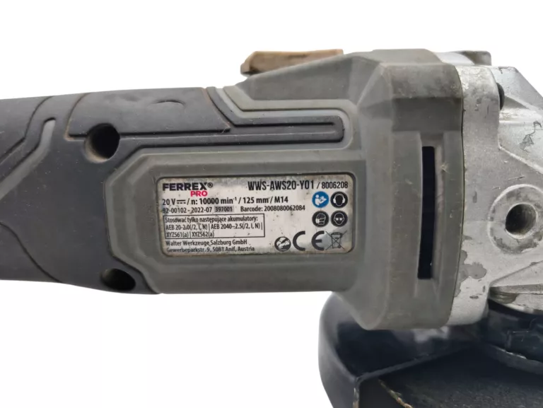 SZLIFIERKA KĄTOWA FERREX WWS-AWS20-Y01 20V + AKU 5.0AH + ŁADOWARKA