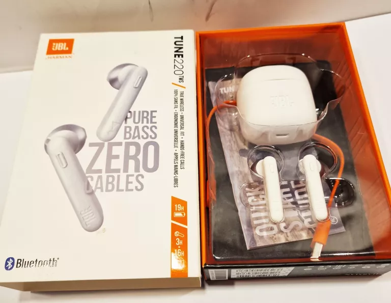SŁUCHAWKI BEZPRZEWODOWE DOUSZNE JBL TUNE 220 TWS KOMPLET BIAŁE