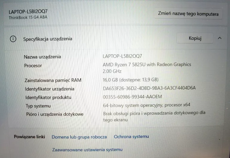 LAPTOP LENOVO 82XG0073PB 16" AMD RYZEN 7 16 GB/512 GB SREBRNY