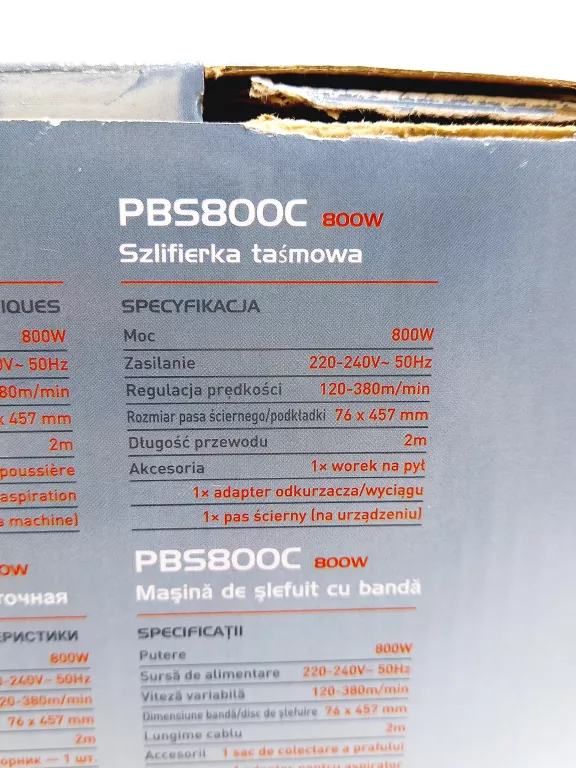 SZLIFIERKA TAŚMOWA SIECIOWE PERFORMANCE POWER 800 W 230 V