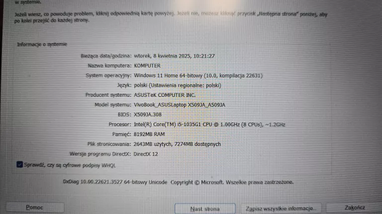 LAPTOP ASUS A509JA I5-1035G1/8GB/512GB SSD