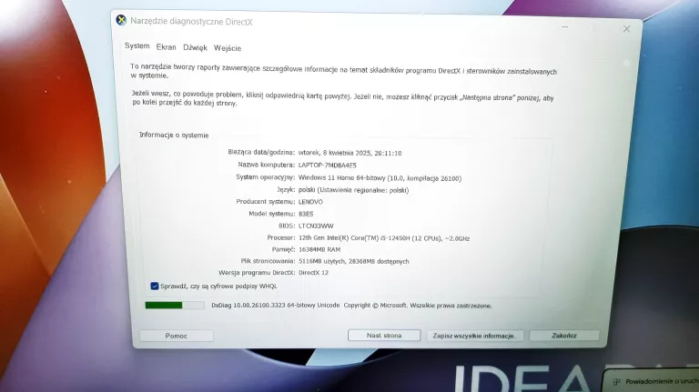 LAPTOP LENOVO IDEAPAD SLIM 3 16IAH8 / I5-12TH / 16GB/ GW MEDIA EXPERT