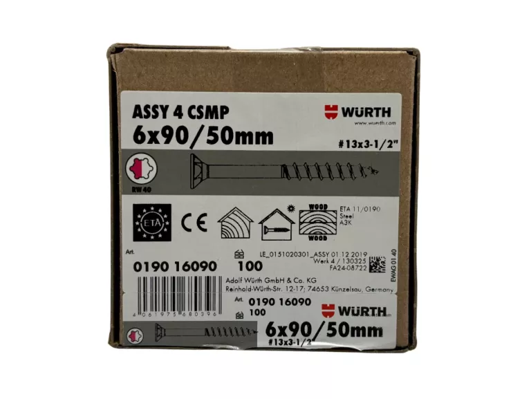 WKRĘTY WURTH ASSY PLUS 4 CSMP 6X90/50MM 100 SZTUK