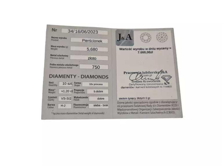 ZŁOTY UROCZY PIERSCIONEK Z DIAMENTAMI