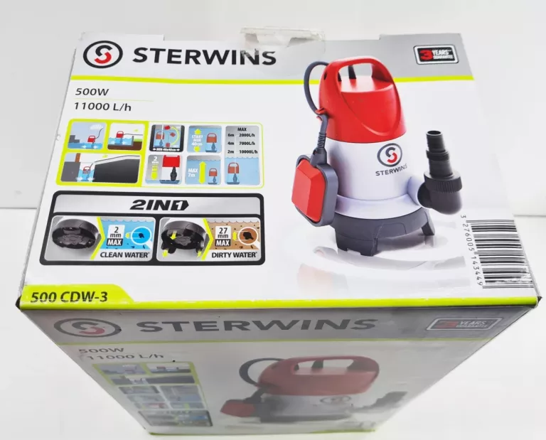 POMPA ODWADNIAJĄCA DO WODY CZYSTEJ I BRUDNEJ STERWINS 11000L/H 500W