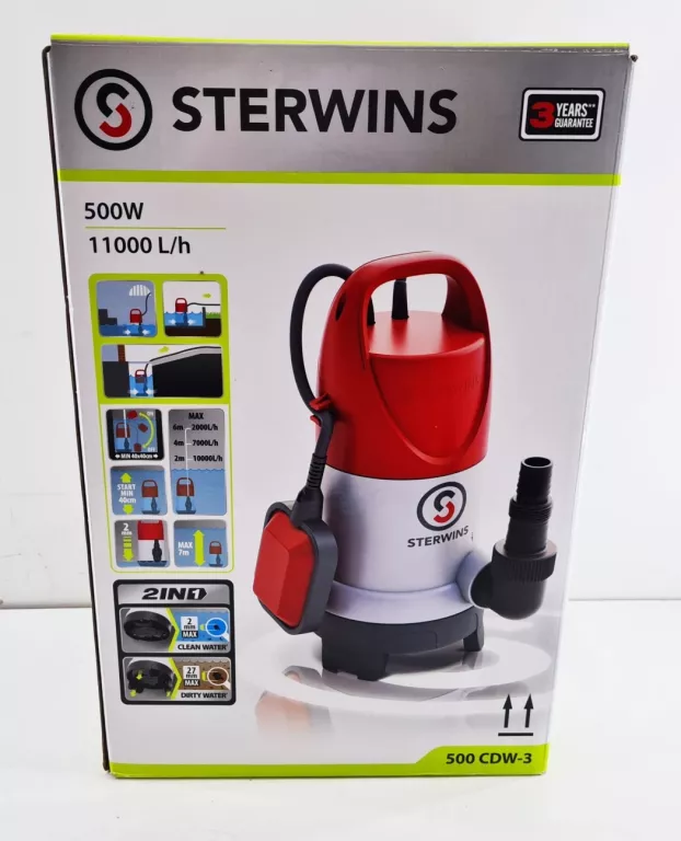 POMPA ODWADNIAJĄCA DO WODY CZYSTEJ I BRUDNEJ STERWINS 11000L/H 500W