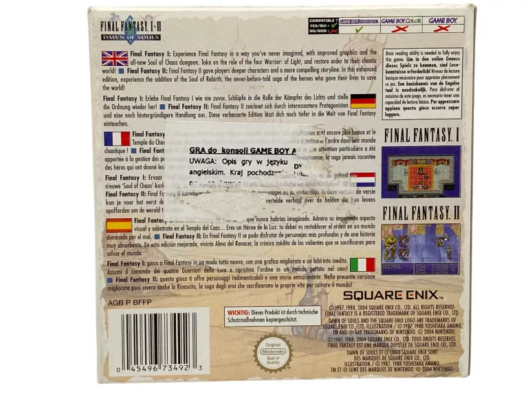GRA FINAL FANTASY I & II DAWN OF SOULS PAL GAMEBOY ADVANCE GBA