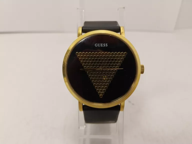 MODNY ZEGAREK GUESS W1161G1 WIECZOROWY CZARNO-ZŁOTY Z LOGO - NA PASKU