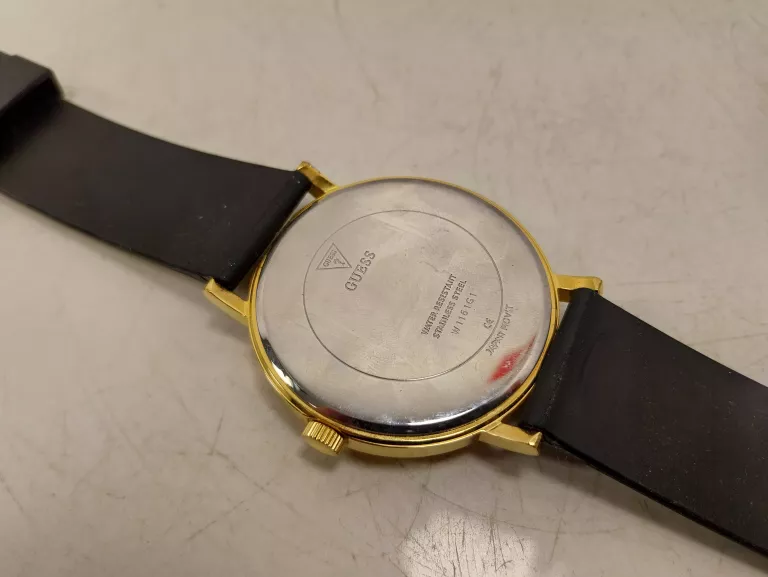 MODNY ZEGAREK GUESS W1161G1 WIECZOROWY CZARNO-ZŁOTY Z LOGO - NA PASKU