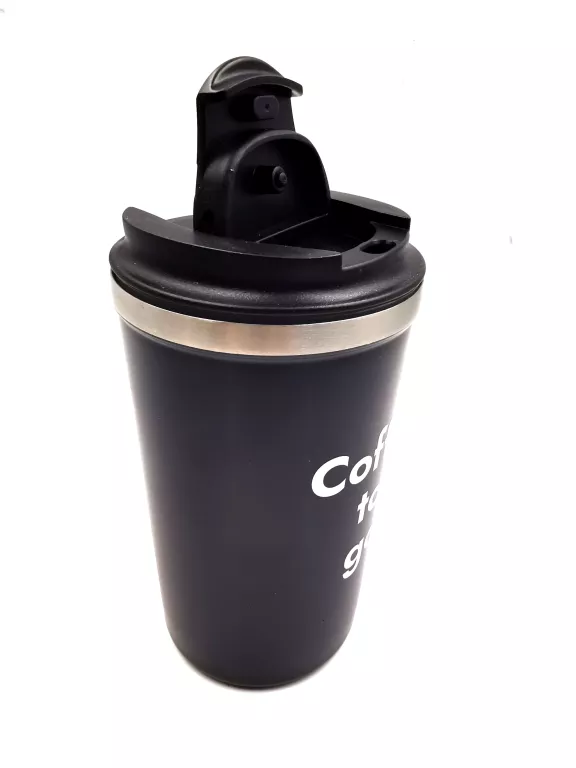 KUBEK TERMICZNY Z NAPISEM CZARNY 360ML
