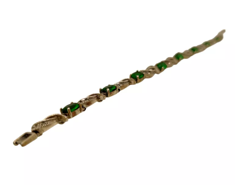 PIĘKNA SREBRNA BRANSOLETKA PRÓBY 925 Z ZIELONYMI KAMIENIAMI R: 18CM WAGA:1