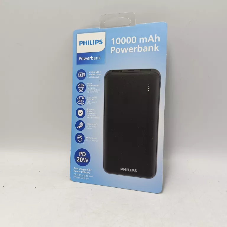 POWERBANK PHILIPS 10000 MAH CZARNY 20W PD USB-TYPC 2X USB A