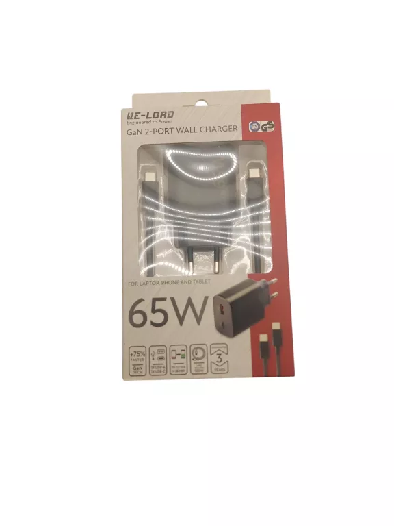 ŁADOWARKA FAST CHARGER 65W USB-C USB-A RE-LOAD TURBO ŁADOWARKA PRZEWÓD 100
