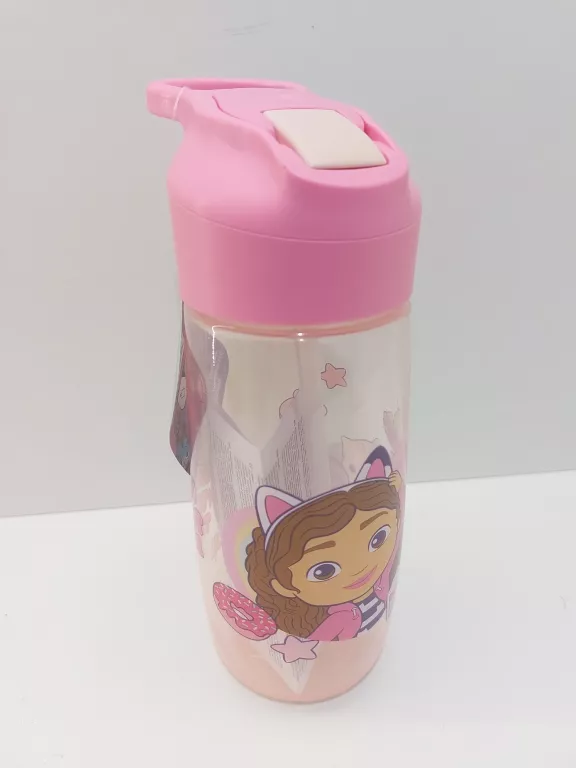 BIDON BUTELKA Z UCHWYTEM I SŁOMKĄ NA WODĘ KOCI DOMEK GABI 500 ML DO SZKOŁY