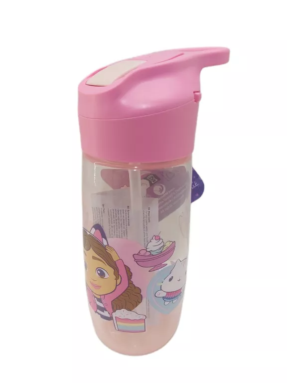 BIDON BUTELKA Z UCHWYTEM I SŁOMKĄ NA WODĘ KOCI DOMEK GABI 500 ML DO SZKOŁY