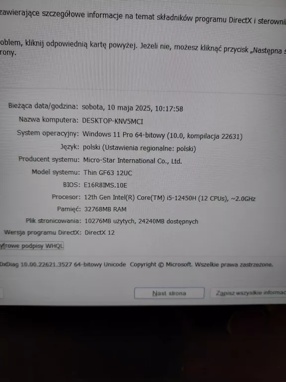 LAPTOP GRACZA MSI GF63 I5 32/500GB WIN11 NVIDIA RTX 3050 SPRAWDZ!