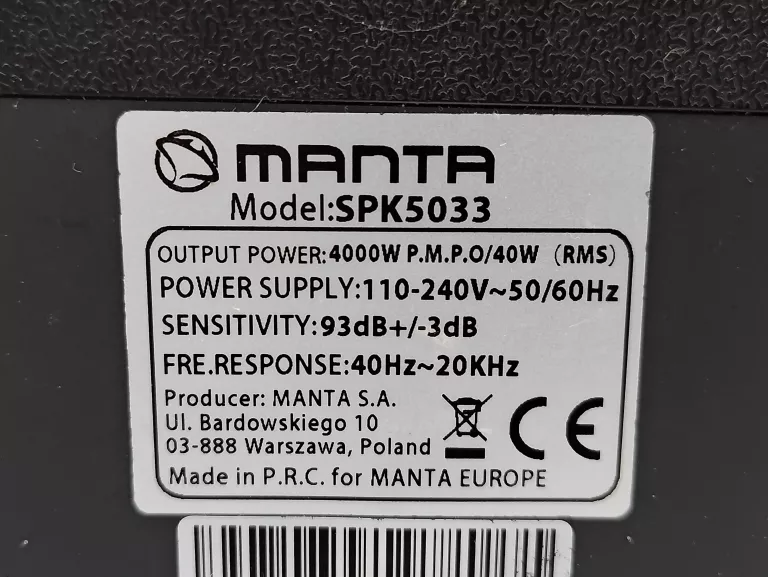 GŁOŚNIK KARAOKE POWER AUDIO MANTA SPK5033 Z MIKROFONEM