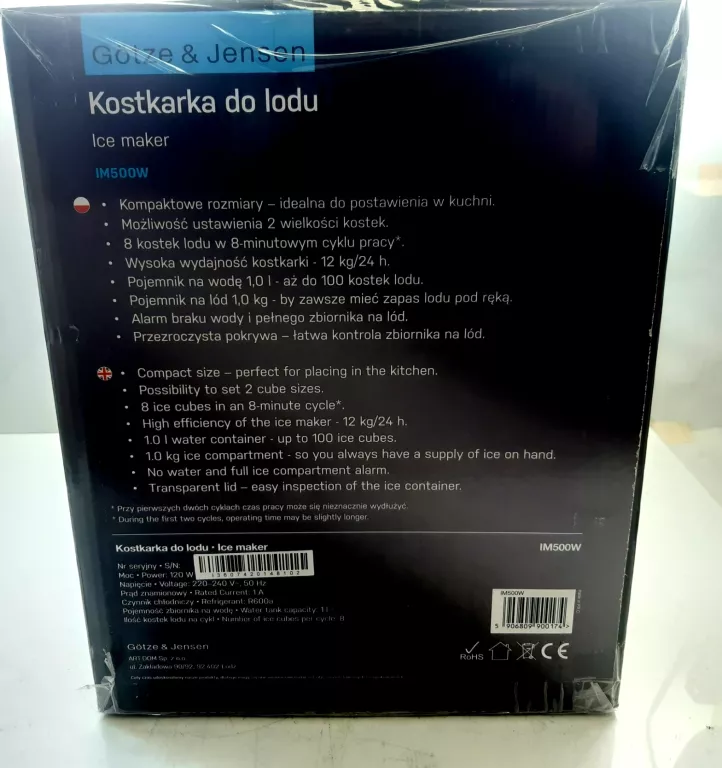 KOSTKARKA DO LODU GOTZE & JENSEN IM500W BIAŁA 120 W 1 L #FABRYCZNIE ZAMKNI