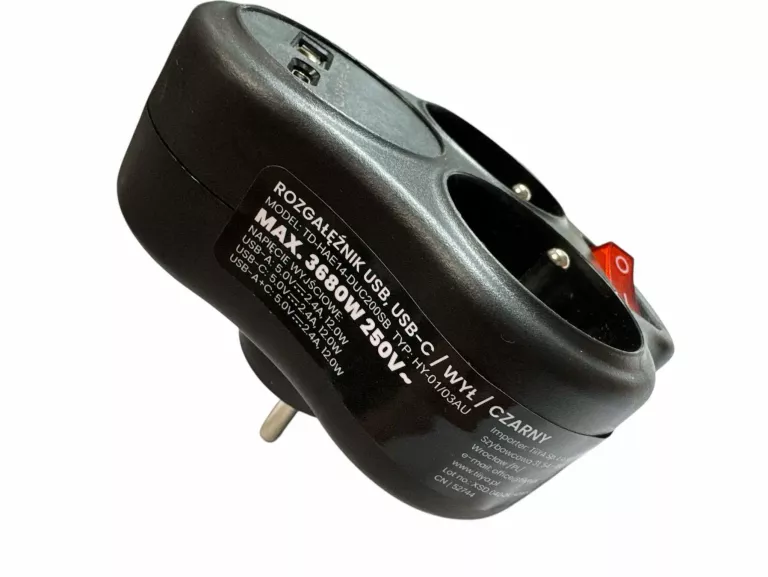 ROZGAŁĘZNK PODWÓJNY USB/USB-C 3680W 250V PLUS PRZEWÓD