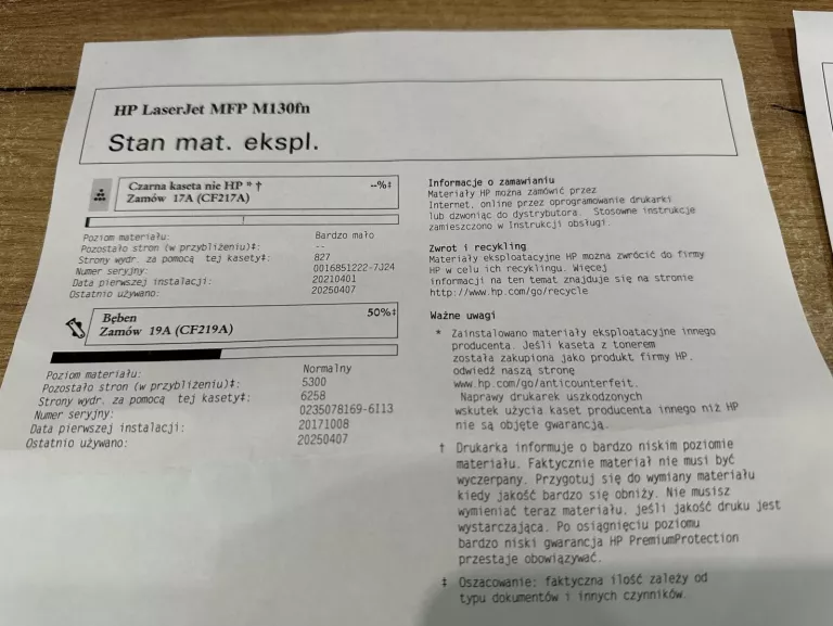 DRUKARKA LASEROWA HP LASERJET M130FN KABEL