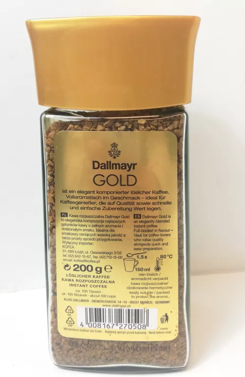 KAWA ROZPUSZCZALNA DALLMAYR GOLD 200 G