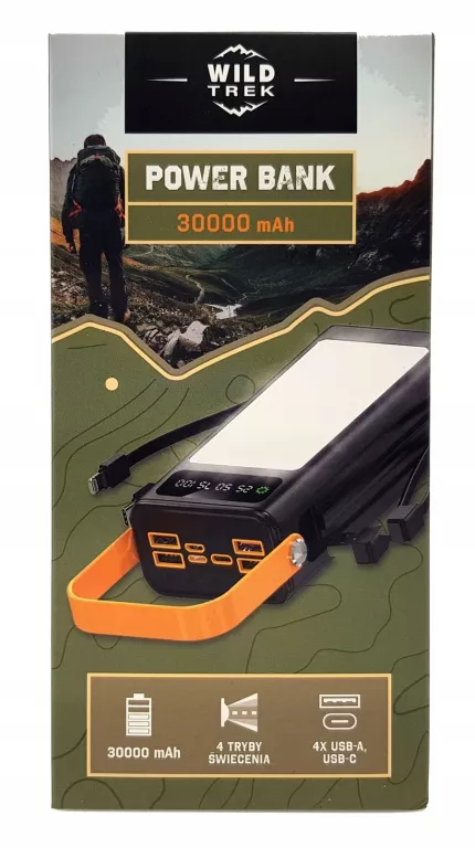 POWERBANK 30000MAH WILDTREK LATARKA 4 TRYBY 4 X USB