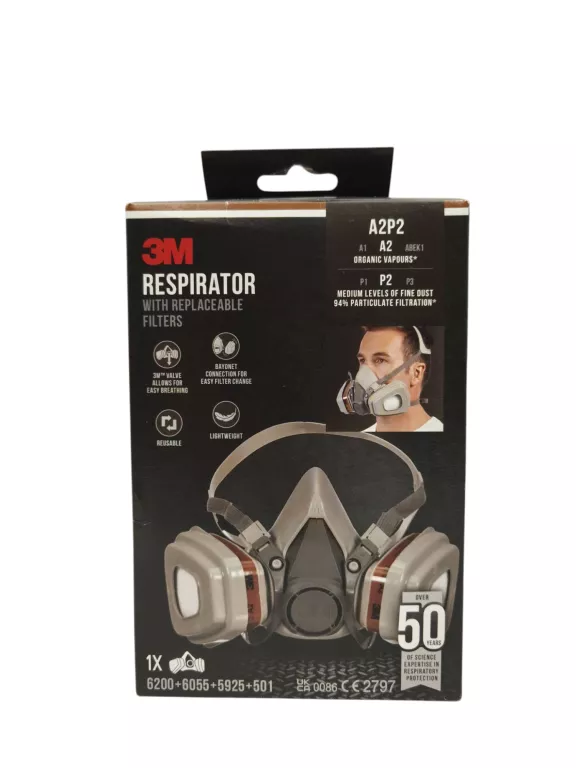 PÓŁMASKA Z WYMIENNYMI FILTRAMI 3M 6002KIT-1 A2P2 OPARY ORGANICZNE