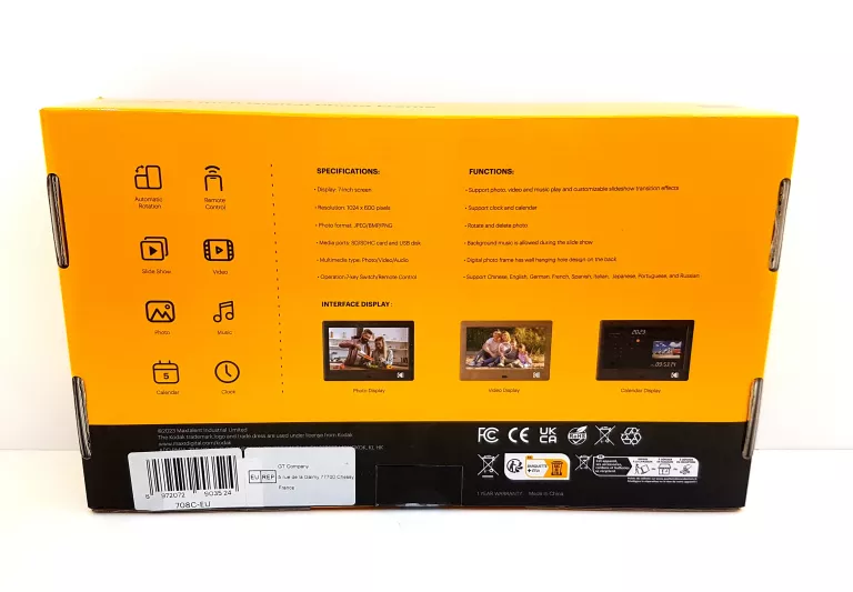 RAMKA CYFROWA KODAK 7" RDPF-708C ELEKTRONICZNA, EKRAN IPS, USB, SD, PILOT