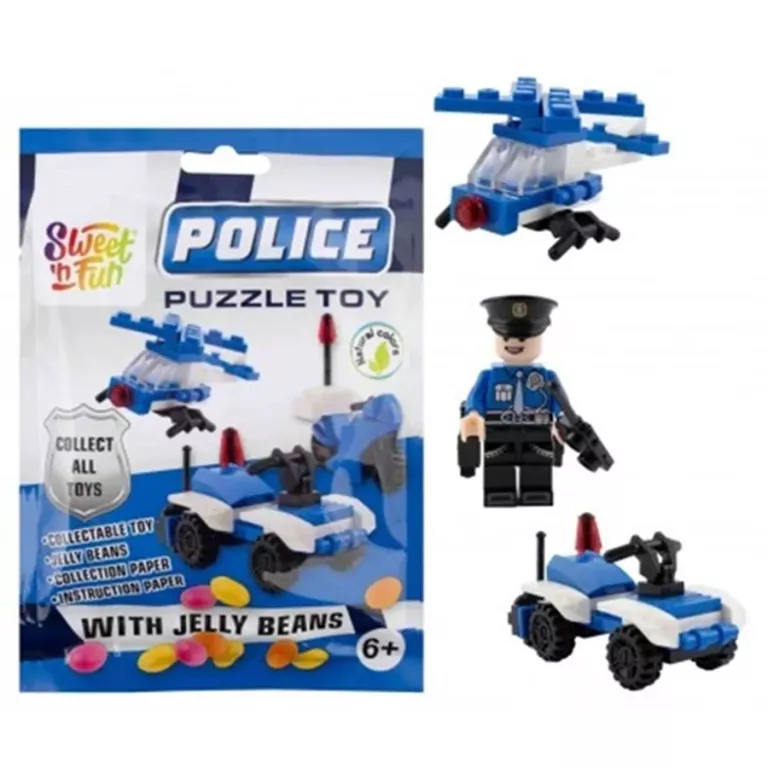 PUZZLE POLICE Z CUKIERKAMI I FASOLKAMI ŻELKOWYMI