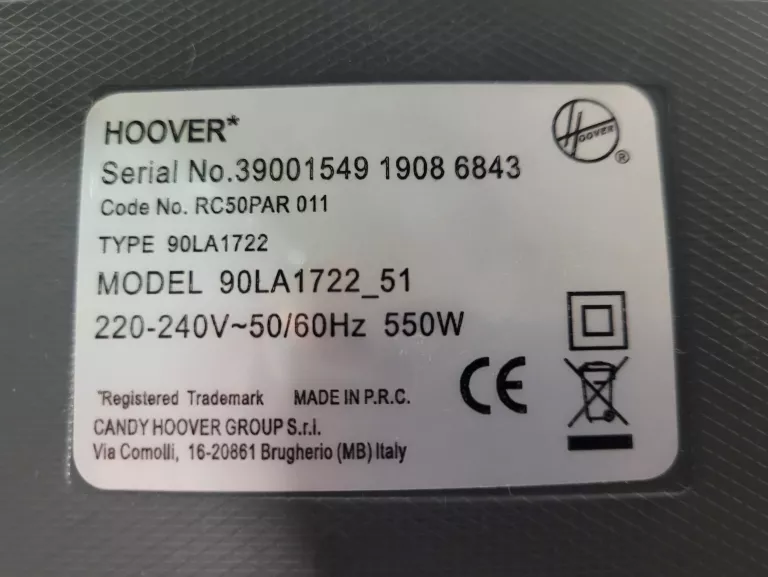 ODKURZACZ BEZWORKOWY HOOVER REACTIV MODEL 90LA1722 ZESTAW