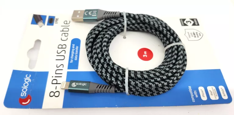 KABEL USB IPHONE SOLOGIC 3M SZARY