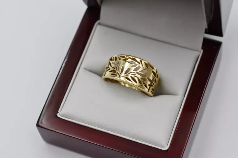 PIĘKNY ZŁOTY PIERŚCIONEK - LIŚCIE - 585 14K 2,54G R18