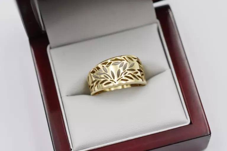 PIĘKNY ZŁOTY PIERŚCIONEK - LIŚCIE - 585 14K 2,54G R18