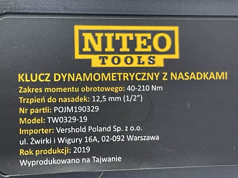 KLUCZ DYNAMOMETRYCZNY Z NASADKAMI NITEO TOOLS TW0329-19