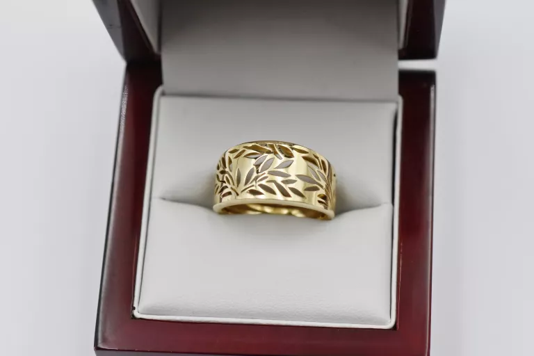 PIĘKNY ZŁOTY PIERŚCIONEK - LIŚCIE - 585 14K 2,54G R18