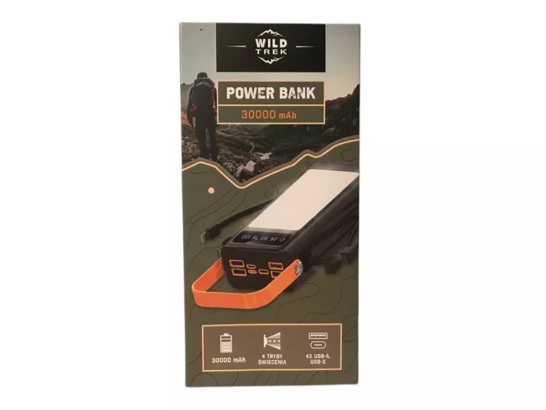 POWERBANK 30000MAH WILDTREK LATARKA 4 TRYBY 4 X USB