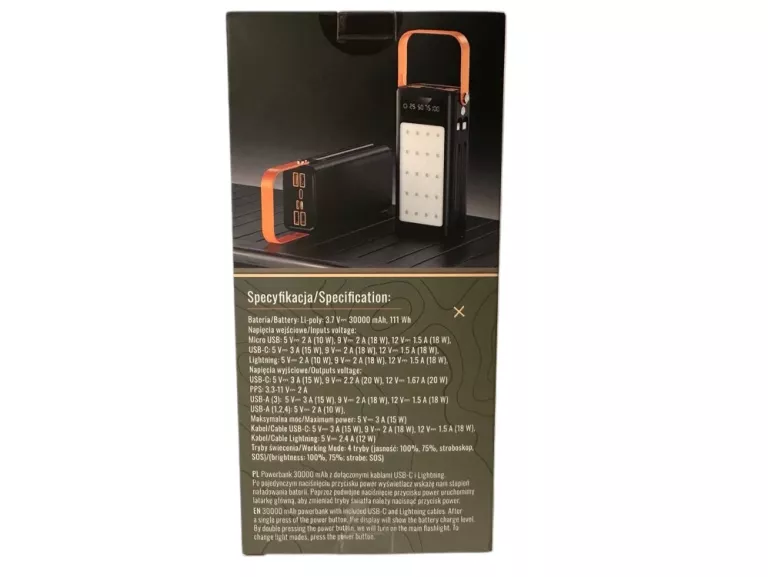 POWERBANK 30000MAH WILDTREK LATARKA 4 TRYBY 4 X USB