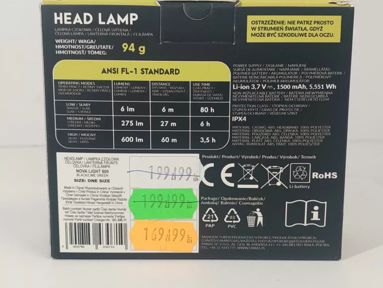 LATARKA CZOŁOWA ELBRUS 600 LM LED