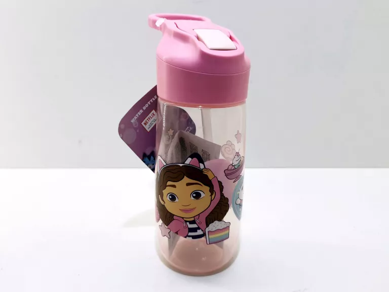 BIDON BUTELKA Z UCHWYTEM I SŁOMKĄ NA WODĘ KOCI DOMEK GABI 500 ML DO SZKOŁY