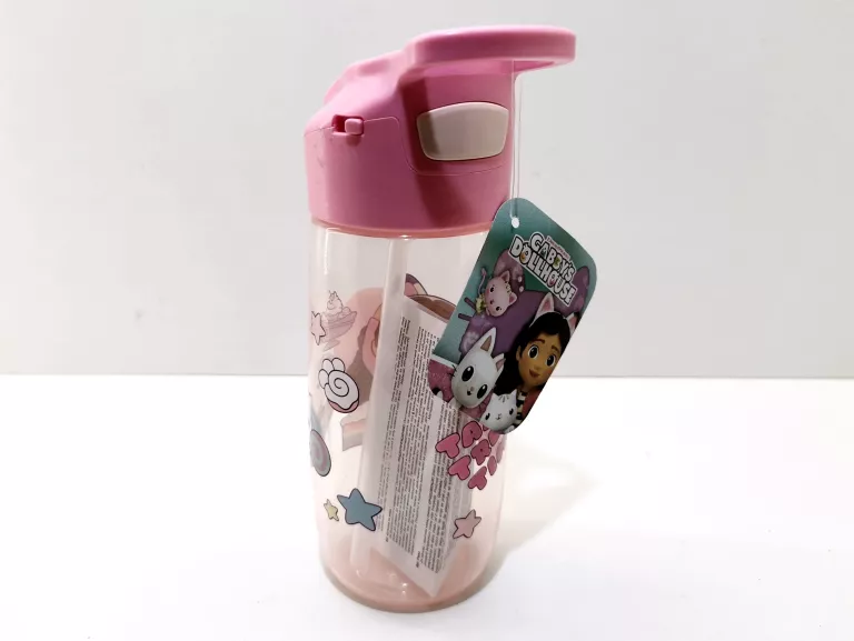 BIDON BUTELKA Z UCHWYTEM I SŁOMKĄ NA WODĘ KOCI DOMEK GABI 500 ML DO SZKOŁY