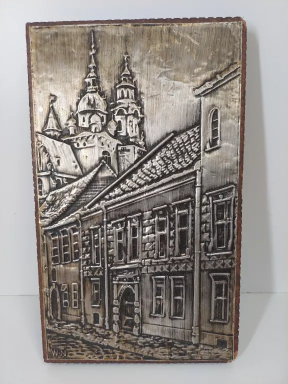ZESTAW OBRAZÓW 4 SZT METALOPLASTYKA WIDOKI Z KRAKOWA